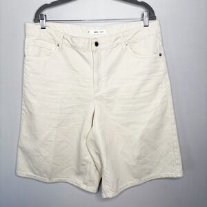MNG Cream Denim Bermuda Shorts Women Size 12 Wide‎ Leg Culotte Jeans